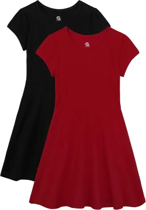Girls Dress Summer Skater T-Shirt Dress Cotton Toddler Casual Short Sleeve Solid Color Dress for Kids 2-12 Years