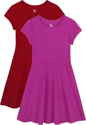 Girls Dress Summer Skater T-Shirt Dress Cotton Toddler Casual Short Sleeve Solid Color Dress for Kids 2-12 Years