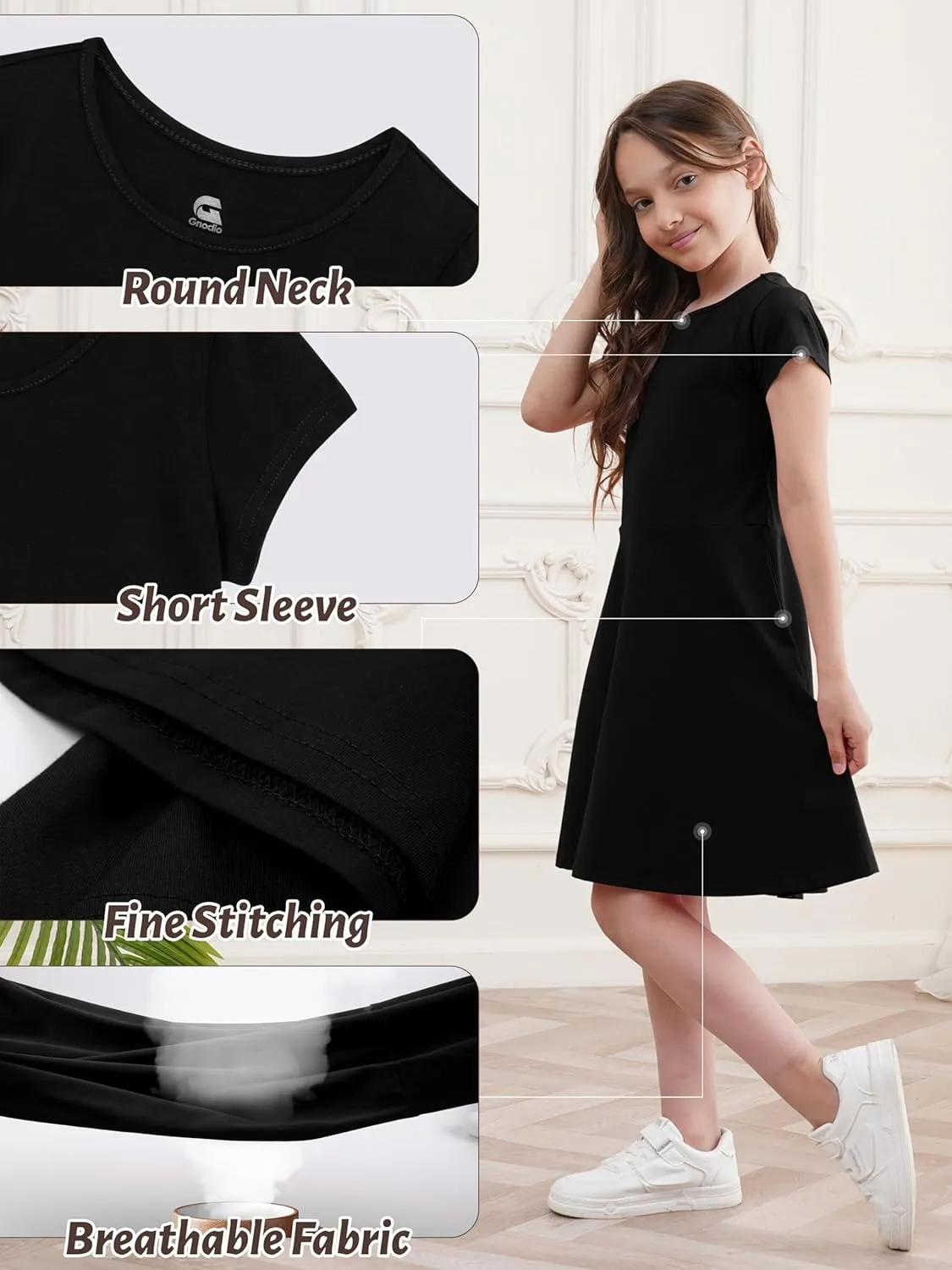 Girls Dress Summer Skater T-Shirt Dress Cotton Toddler Casual Short Sleeve Solid Color Dress for Kids 2-12 Years