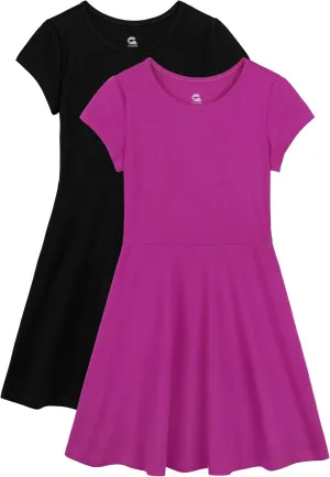 Girls Dress Summer Skater T-Shirt Dress Cotton Toddler Casual Short Sleeve Solid Color Dress for Kids 2-12 Years