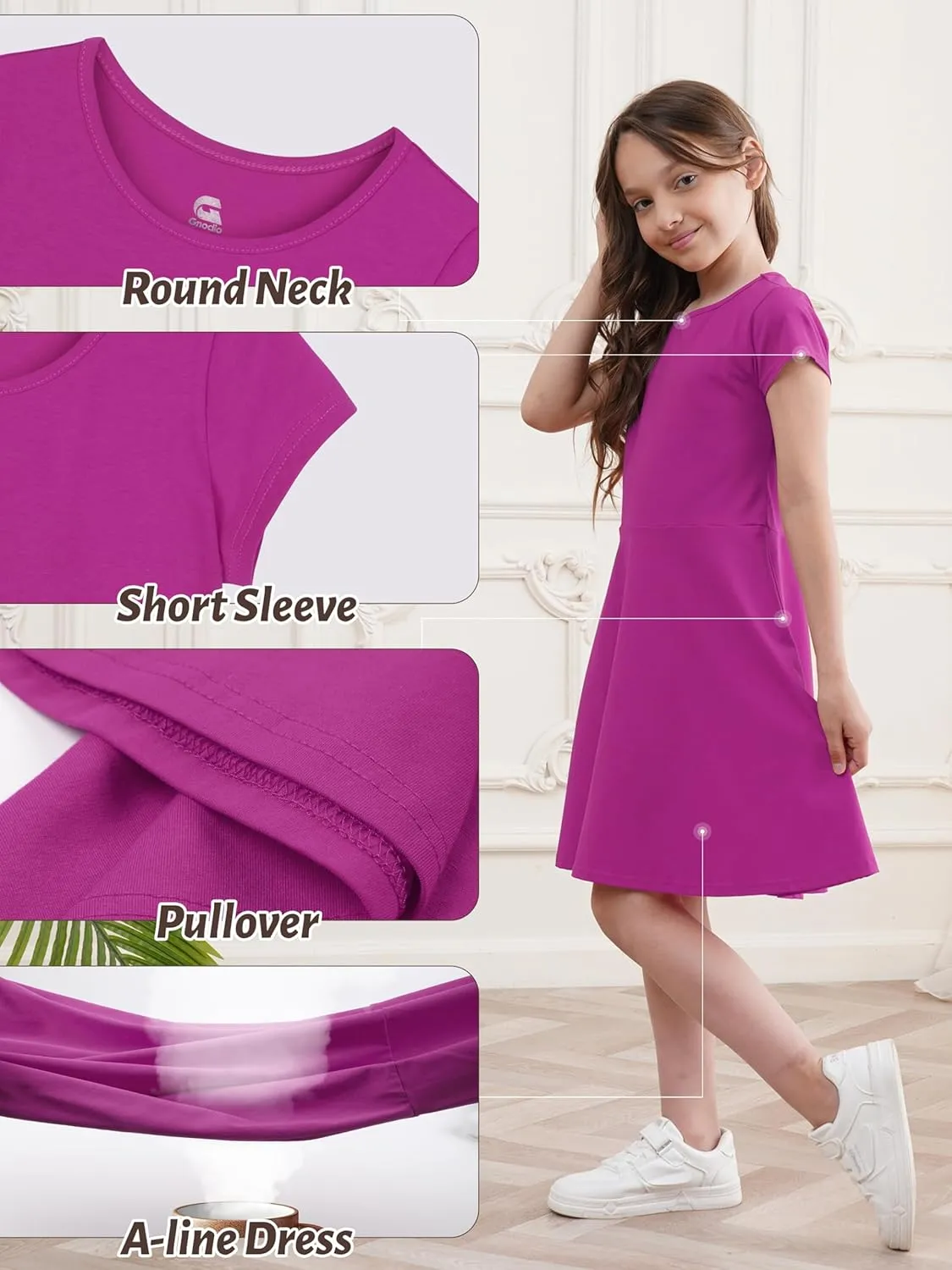 Girls Dress Summer Skater T-Shirt Dress Cotton Toddler Casual Short Sleeve Solid Color Dress for Kids 2-12 Years