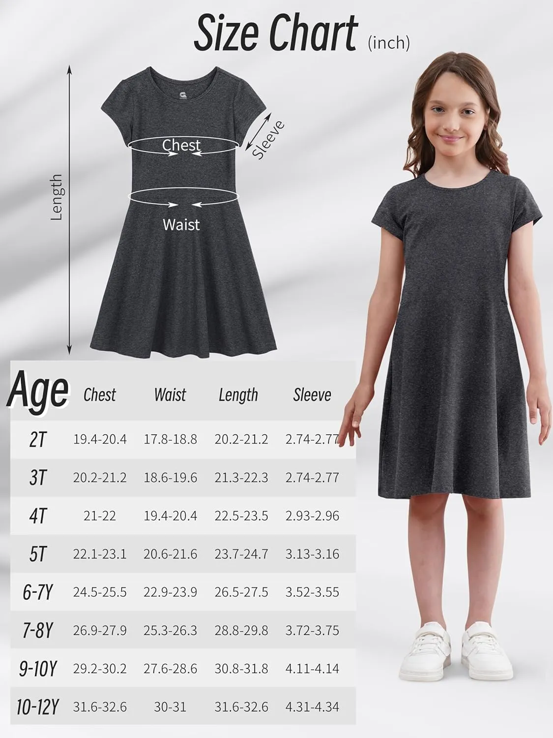 Girls Dress Summer Skater T-Shirt Dress Cotton Toddler Casual Short Sleeve Solid Color Dress for Kids 2-12 Years