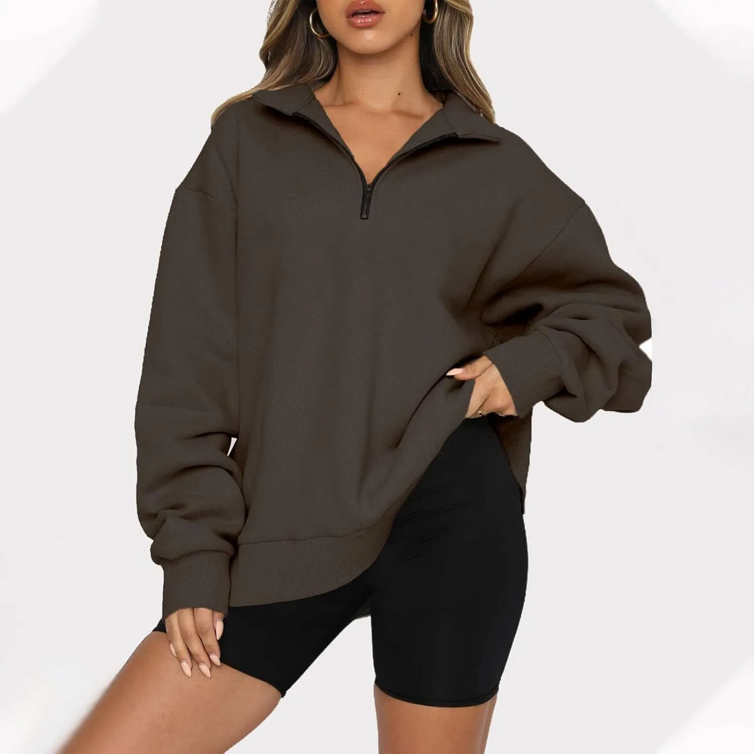 GOFULY 1/4 Zip Sweatshirt Women Lightweight Fall Solid Oversized Sweatshirts Y2K Long Sleeve Pullover Winter Cute Pullover