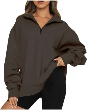 GOFULY 1/4 Zip Sweatshirt Women Lightweight Fall Solid Oversized Sweatshirts Y2K Long Sleeve Pullover Winter Cute Pullover