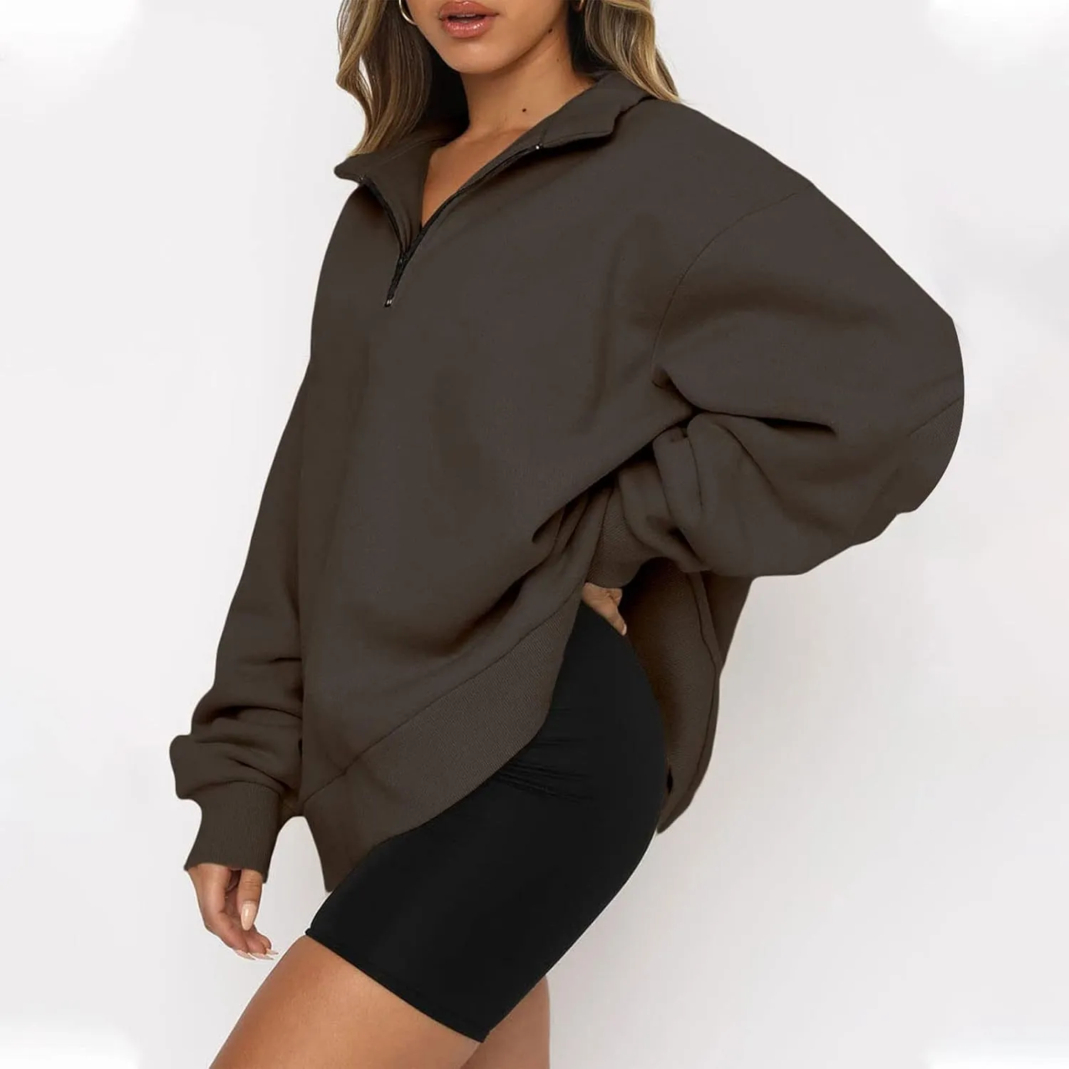 GOFULY 1/4 Zip Sweatshirt Women Lightweight Fall Solid Oversized Sweatshirts Y2K Long Sleeve Pullover Winter Cute Pullover