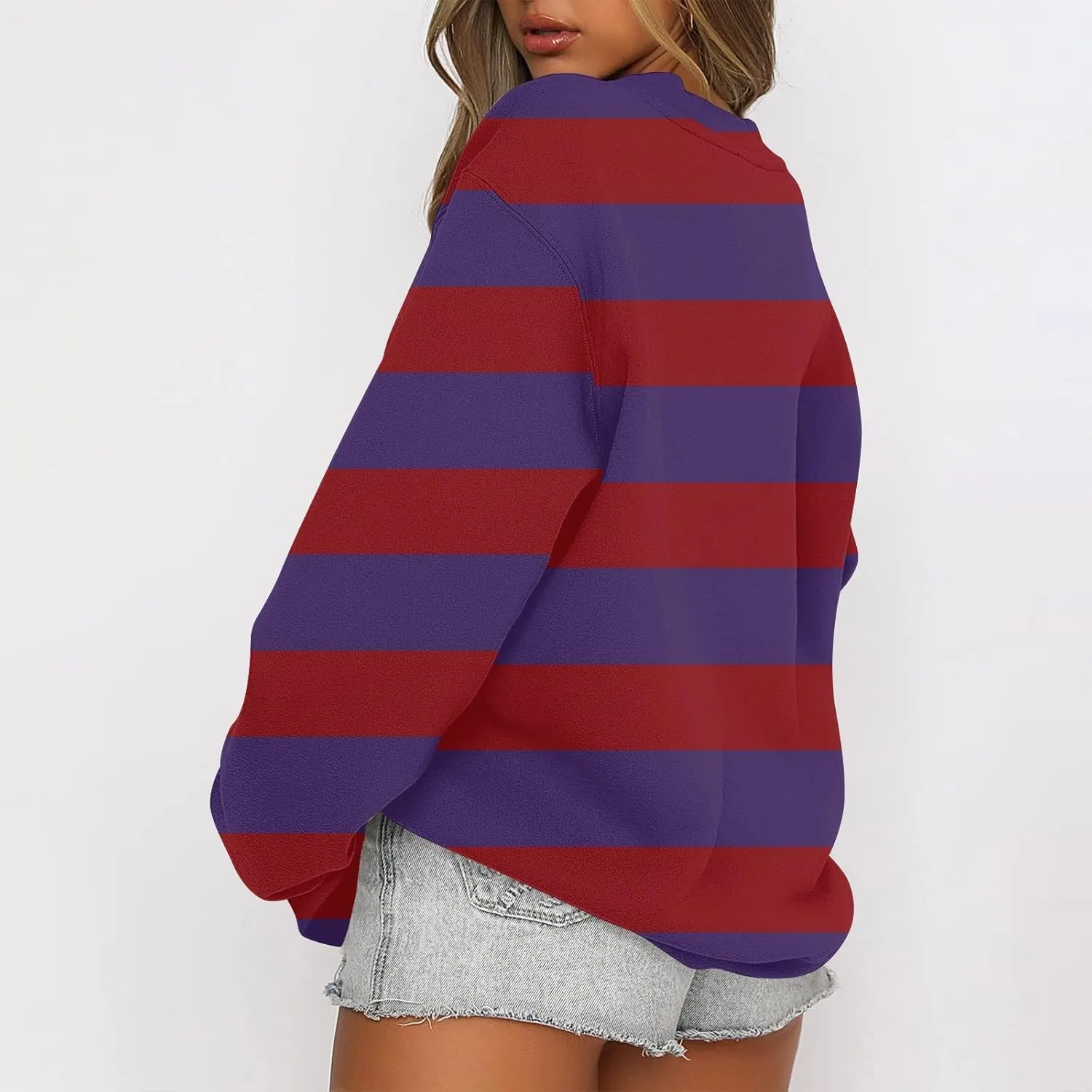 GOFULY Fall Crewneck Sweatshirts Women Oversized Striped Pullover Lightweight Crop Sweatshirts Winter Long Sleeve Tshirt