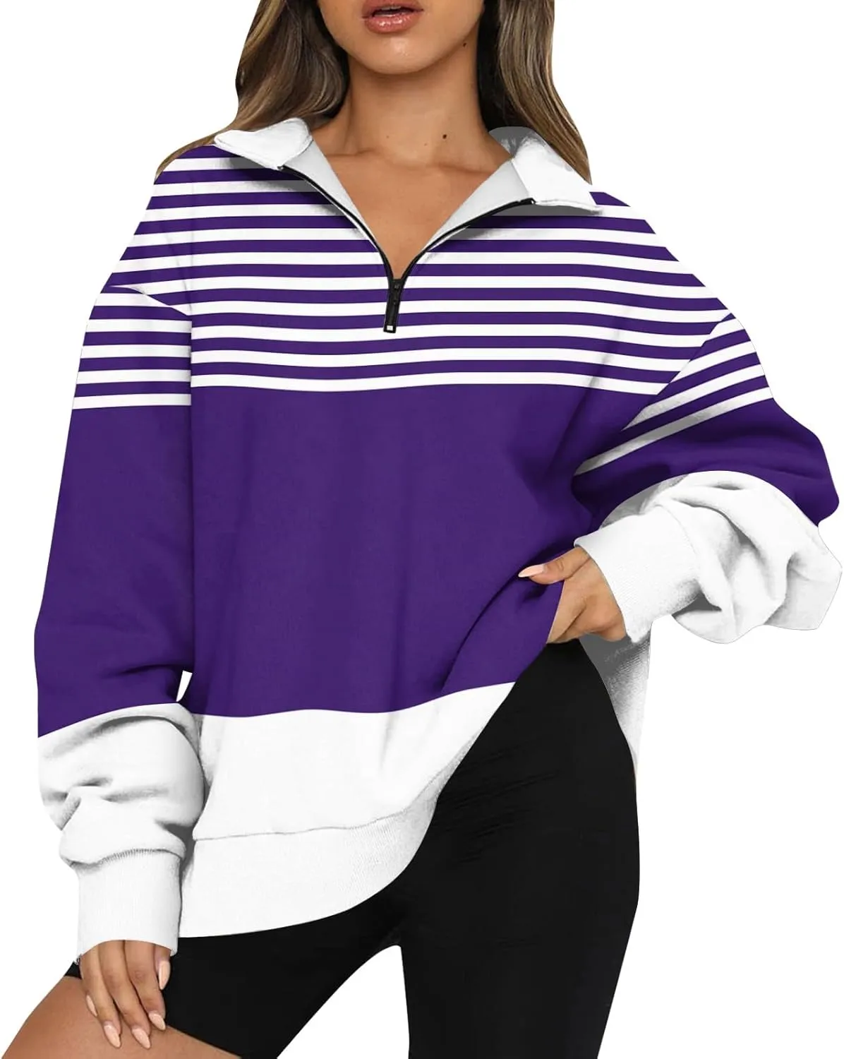 GOFULY Sweatshirt Women Oversized Fall 1/4 Zip Sweatshirt No Hoodie Winter Solid Long Sleeve Shirts Vintage Pullover Sweaters