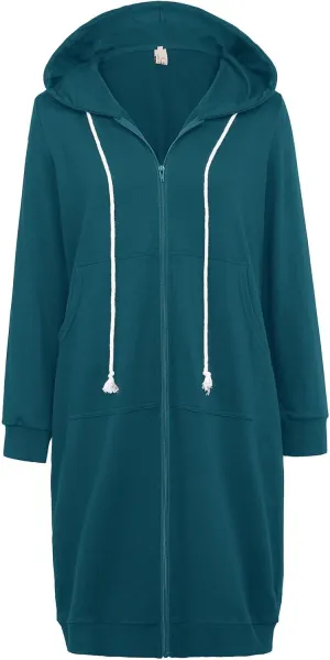 GRACE KARIN Women's Casual Pockets Zip up Hoodies Tunic Sweatshirt Long Hoodie Jacket