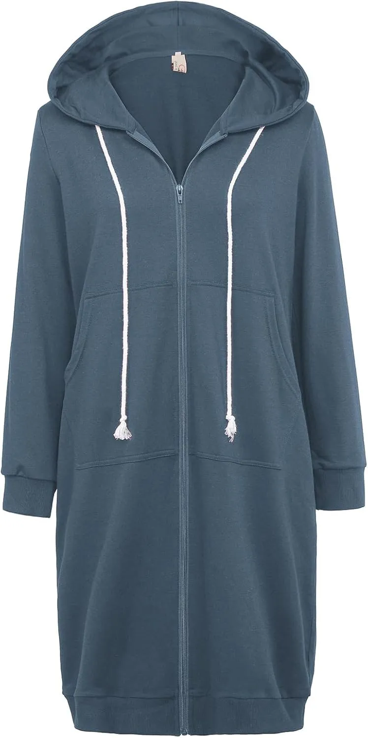 GRACE KARIN Women's Casual Pockets Zip up Hoodies Tunic Sweatshirt Long Hoodie Jacket