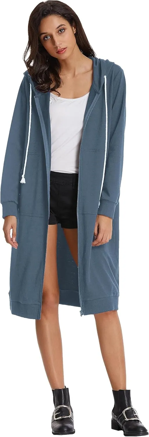 GRACE KARIN Women's Casual Pockets Zip up Hoodies Tunic Sweatshirt Long Hoodie Jacket