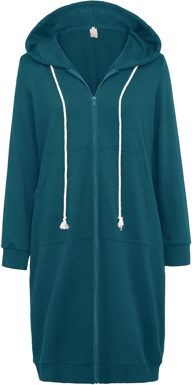 GRACE KARIN Women's Casual Pockets Zip up Hoodies Tunic Sweatshirt Long Hoodie Jacket