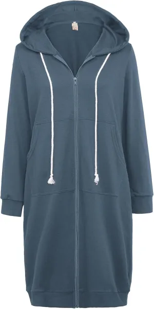 GRACE KARIN Women's Casual Pockets Zip up Hoodies Tunic Sweatshirt Long Hoodie Jacket