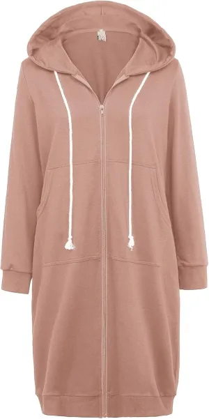 GRACE KARIN Women's Casual Pockets Zip up Hoodies Tunic Sweatshirt Long Hoodie Jacket