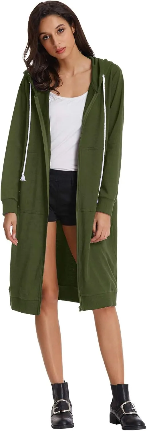 GRACE KARIN Women's Casual Pockets Zip up Hoodies Tunic Sweatshirt Long Hoodie Jacket