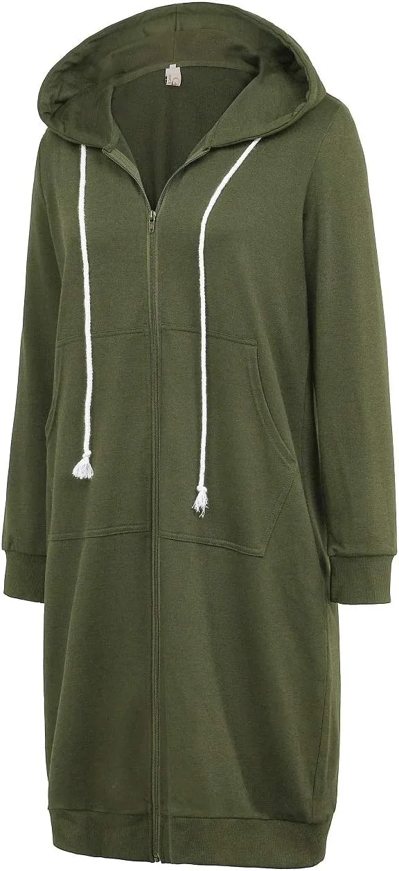 GRACE KARIN Women's Casual Pockets Zip up Hoodies Tunic Sweatshirt Long Hoodie Jacket