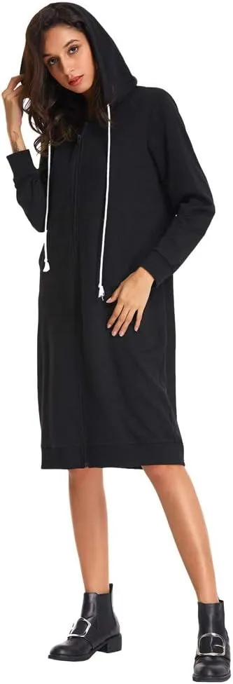GRACE KARIN Women's Casual Pockets Zip up Hoodies Tunic Sweatshirt Long Hoodie Jacket