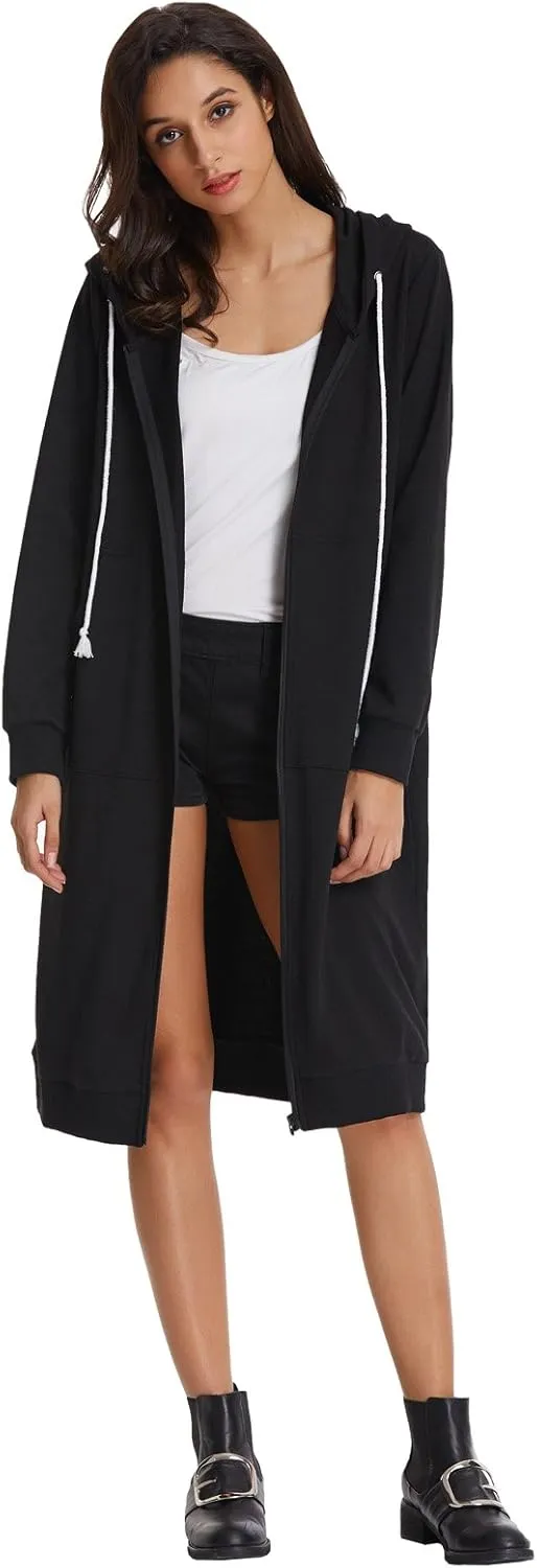 GRACE KARIN Women's Casual Pockets Zip up Hoodies Tunic Sweatshirt Long Hoodie Jacket