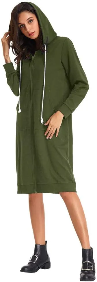 GRACE KARIN Women's Casual Pockets Zip up Hoodies Tunic Sweatshirt Long Hoodie Jacket