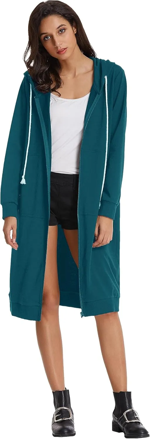 GRACE KARIN Women's Casual Pockets Zip up Hoodies Tunic Sweatshirt Long Hoodie Jacket