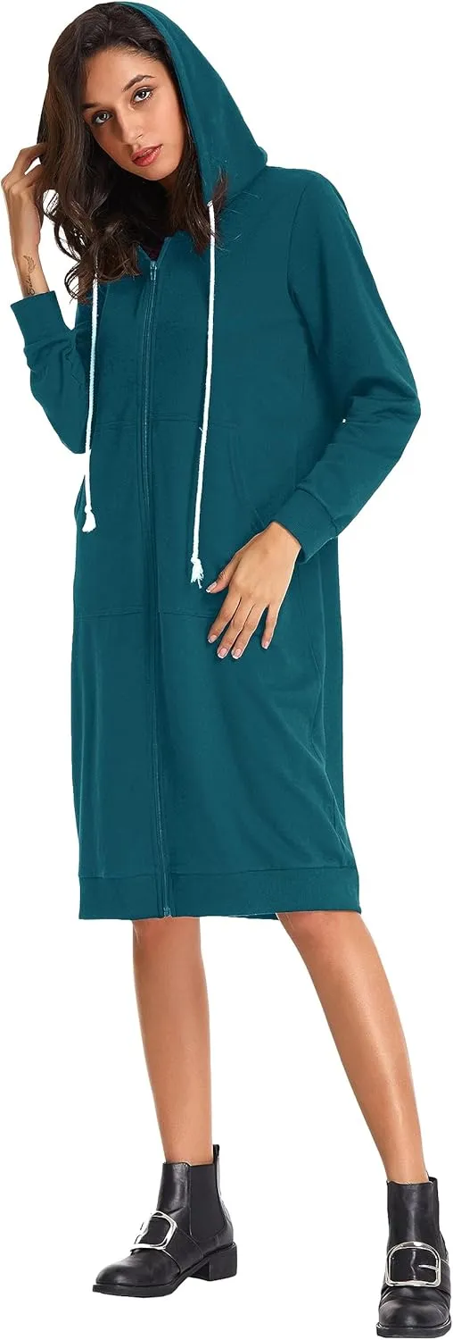 GRACE KARIN Women's Casual Pockets Zip up Hoodies Tunic Sweatshirt Long Hoodie Jacket