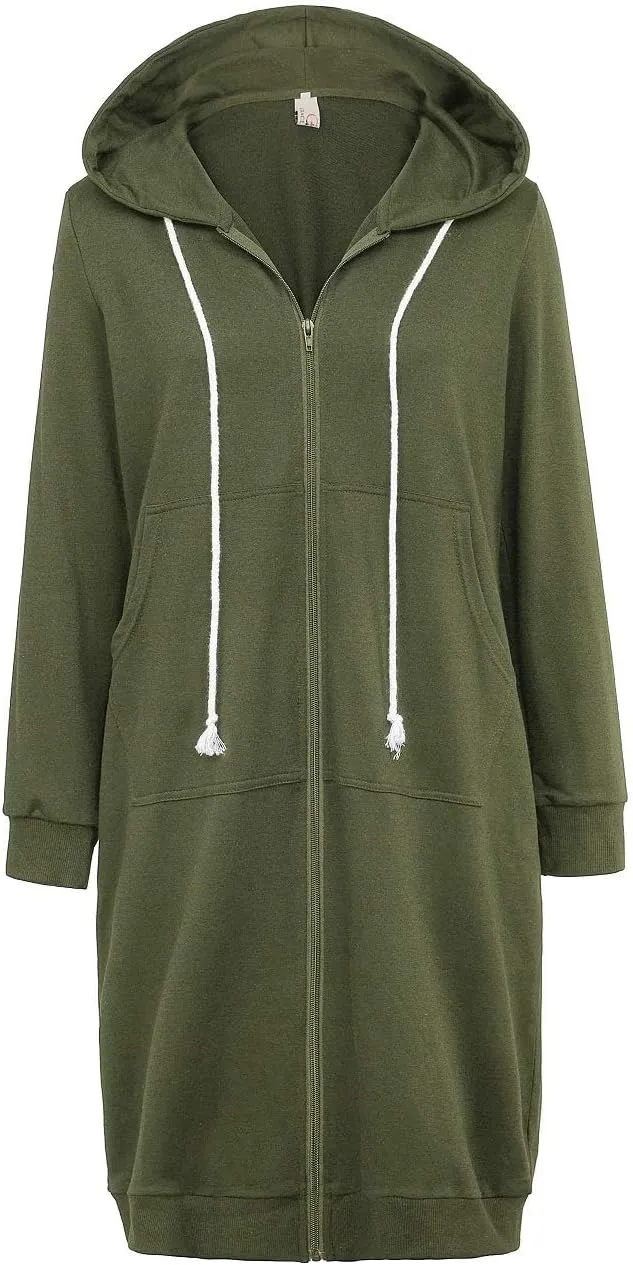 GRACE KARIN Women's Casual Pockets Zip up Hoodies Tunic Sweatshirt Long Hoodie Jacket