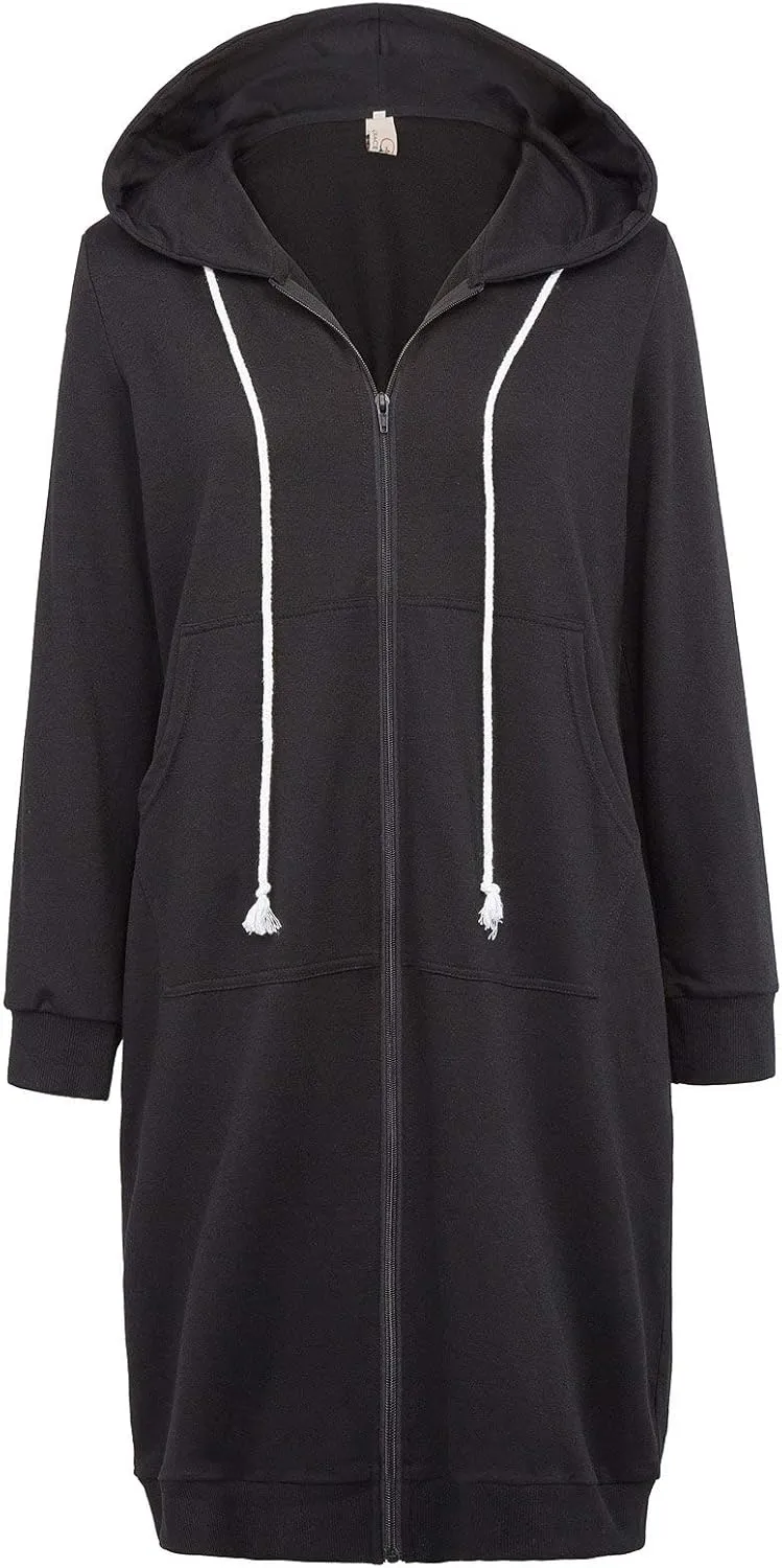 GRACE KARIN Women's Casual Pockets Zip up Hoodies Tunic Sweatshirt Long Hoodie Jacket