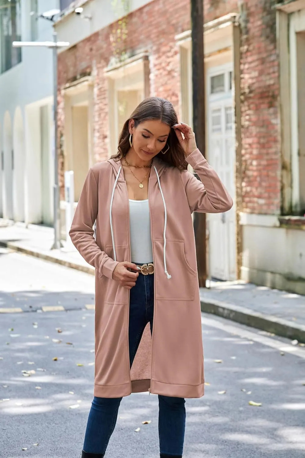 GRACE KARIN Women's Casual Pockets Zip up Hoodies Tunic Sweatshirt Long Hoodie Jacket