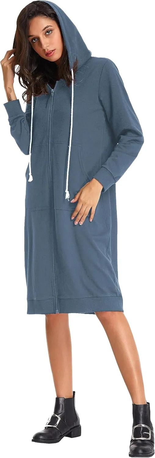 GRACE KARIN Women's Casual Pockets Zip up Hoodies Tunic Sweatshirt Long Hoodie Jacket