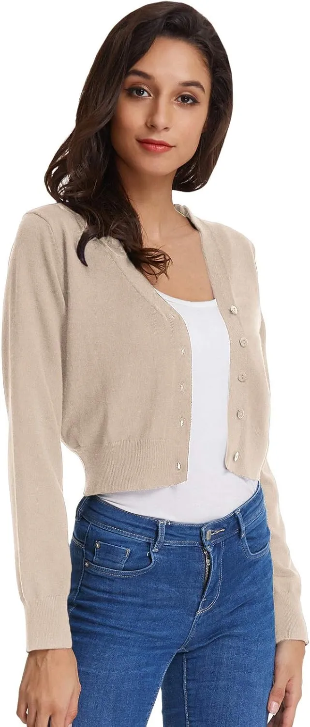 GRACE KARIN Women's Open Front Knit Cropped Bolero Shrug Cardigan Sweater Long Sleeve (S-4XL)