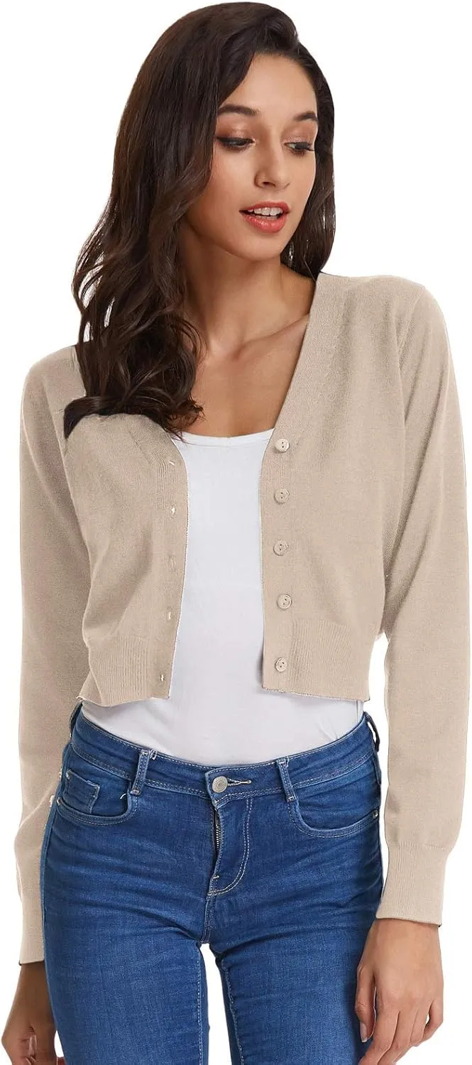 GRACE KARIN Women's Open Front Knit Cropped Bolero Shrug Cardigan Sweater Long Sleeve (S-4XL)
