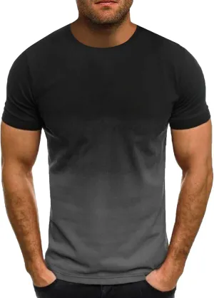 Gradient Color T-Shirts for Men Short Sleeve Dry Fit Crewneck Pullover Gym Sprot Workout Casual Slim Shirts