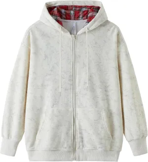 GURUNVANI Oversized Mens Vintage Zip Up Hoodies Tie Dye Patchwork Streetwear Sweatshirt