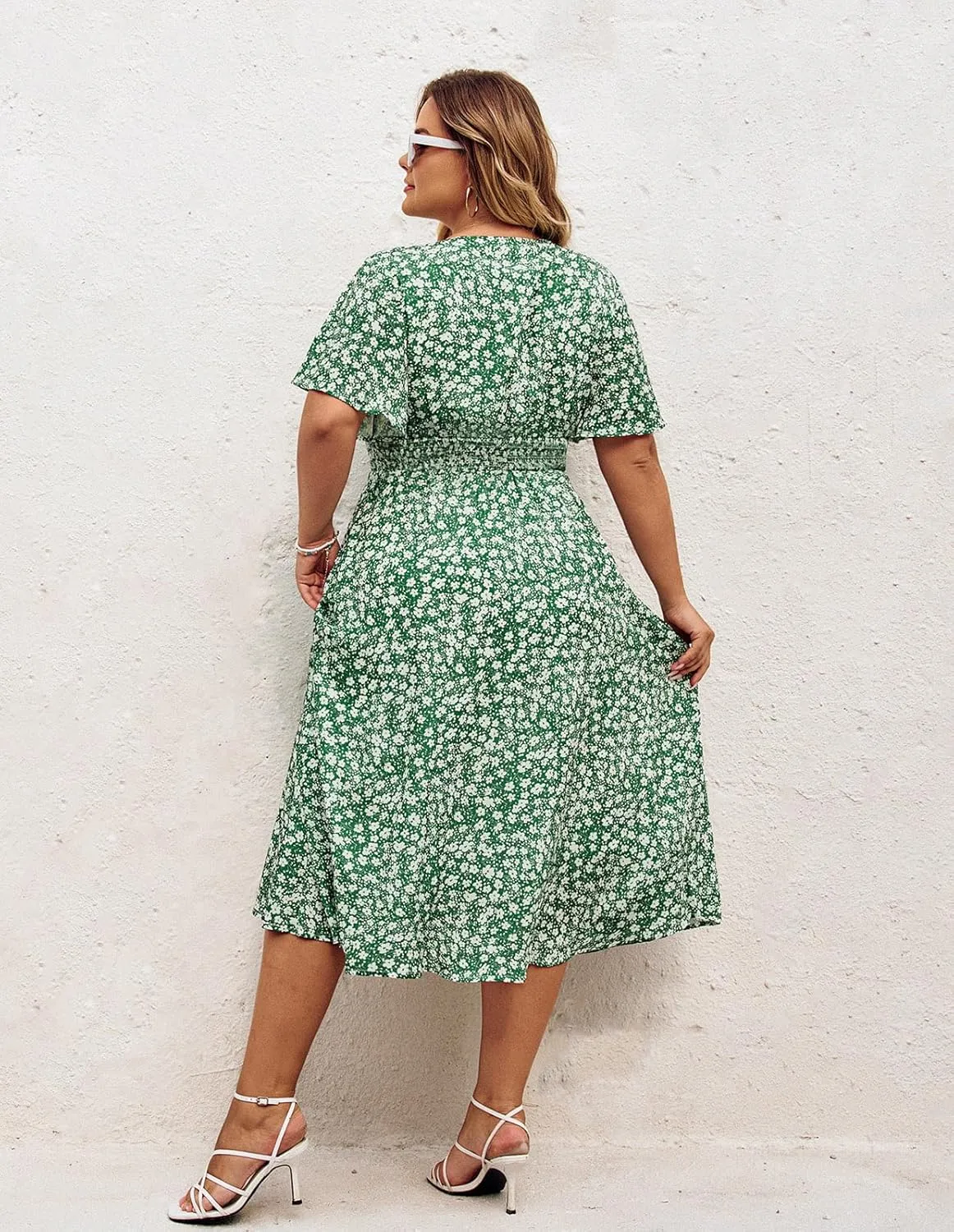 Hanna Nikole Women's Plus Size Summer Floral Dress Casual Short Sleeve Sundress Swing A Line Maxi Dresses with Pockets