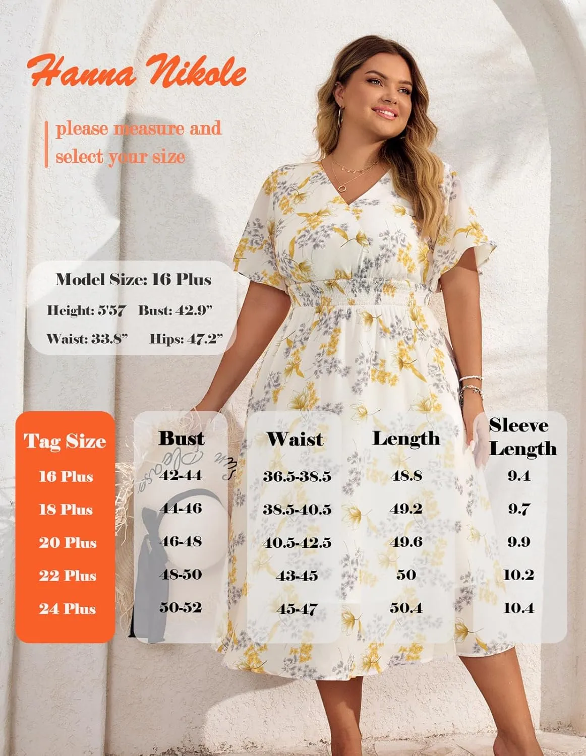 Hanna Nikole Women's Plus Size Summer Floral Dress Casual Short Sleeve Sundress Swing A Line Maxi Dresses with Pockets