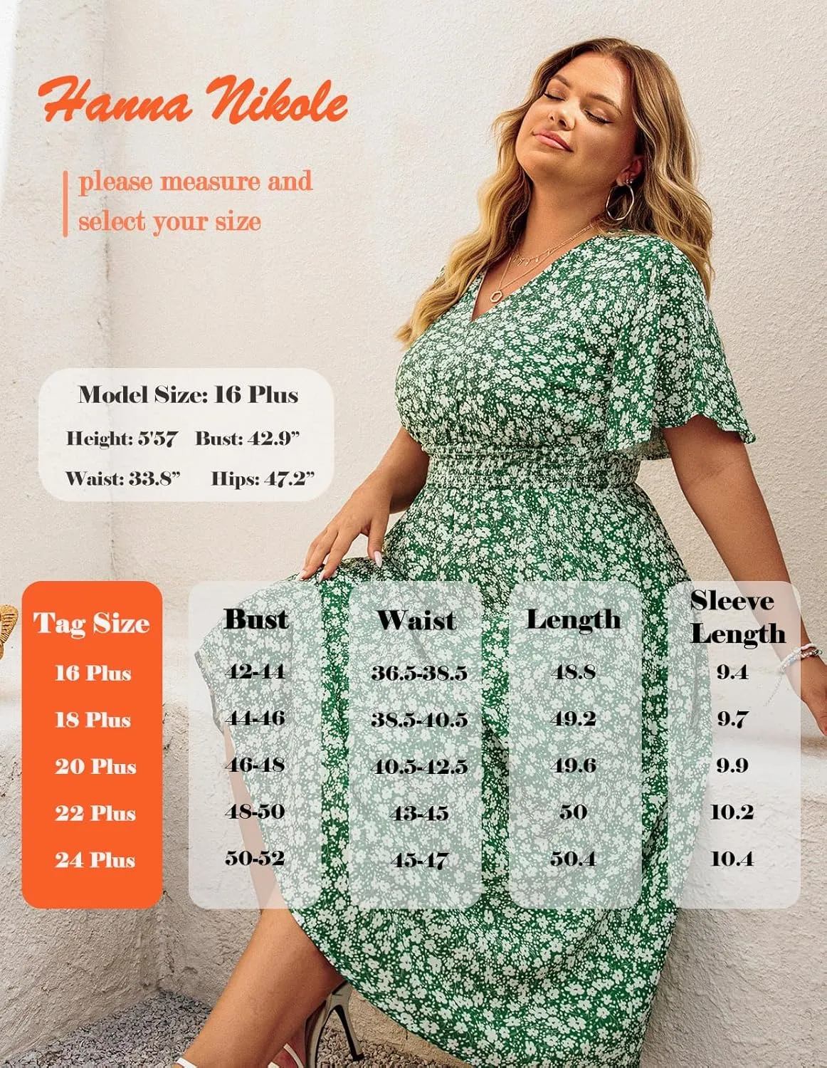 Hanna Nikole Women's Plus Size Summer Floral Dress Casual Short Sleeve Sundress Swing A Line Maxi Dresses with Pockets