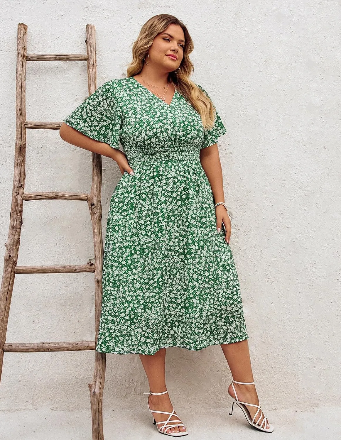 Hanna Nikole Women's Plus Size Summer Floral Dress Casual Short Sleeve Sundress Swing A Line Maxi Dresses with Pockets