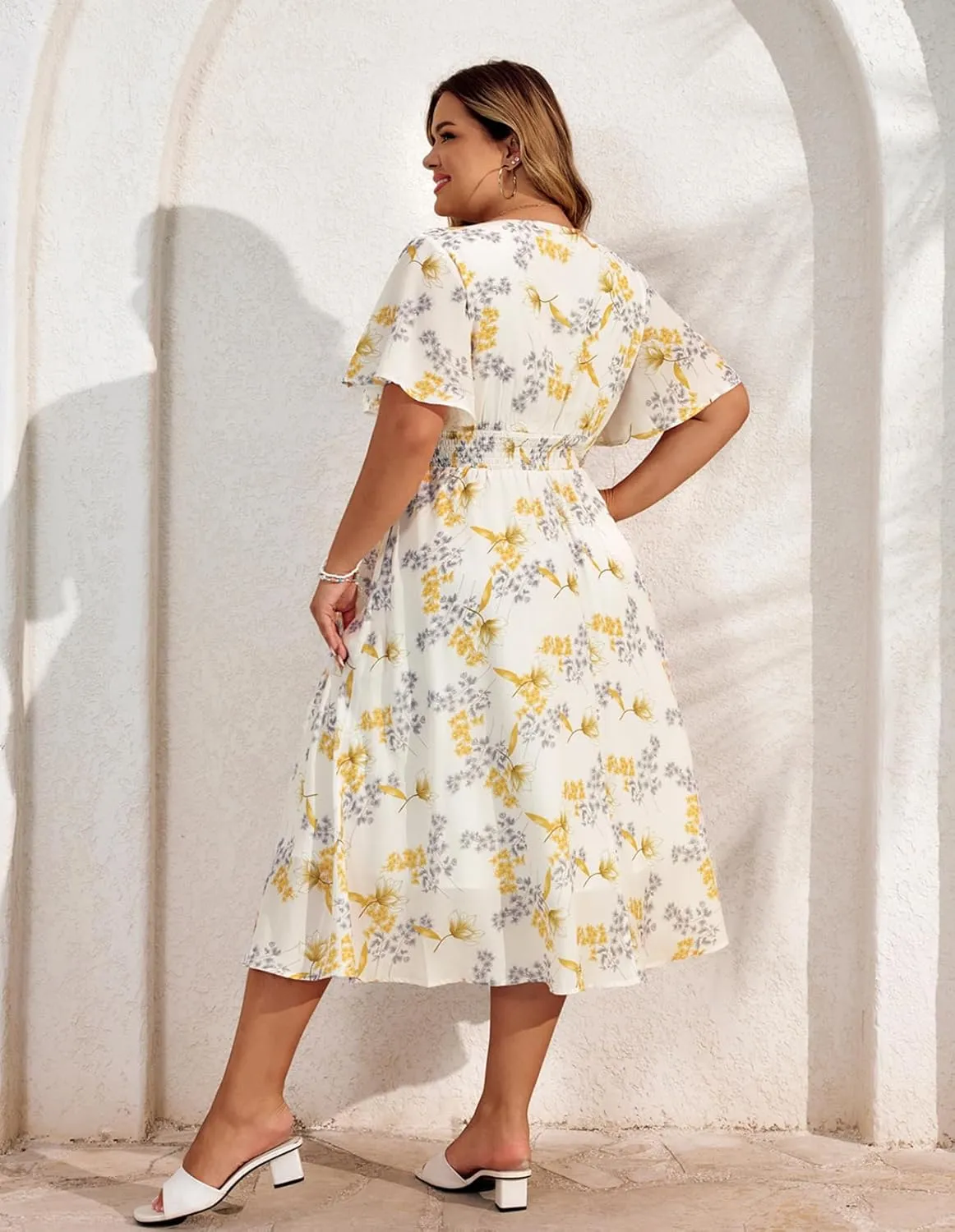 Hanna Nikole Women's Plus Size Summer Floral Dress Casual Short Sleeve Sundress Swing A Line Maxi Dresses with Pockets