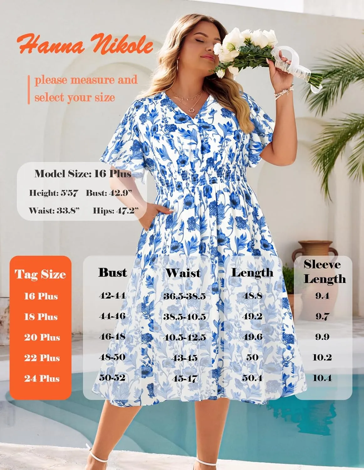 Hanna Nikole Women's Plus Size Summer Floral Dress Casual Short Sleeve Sundress Swing A Line Maxi Dresses with Pockets