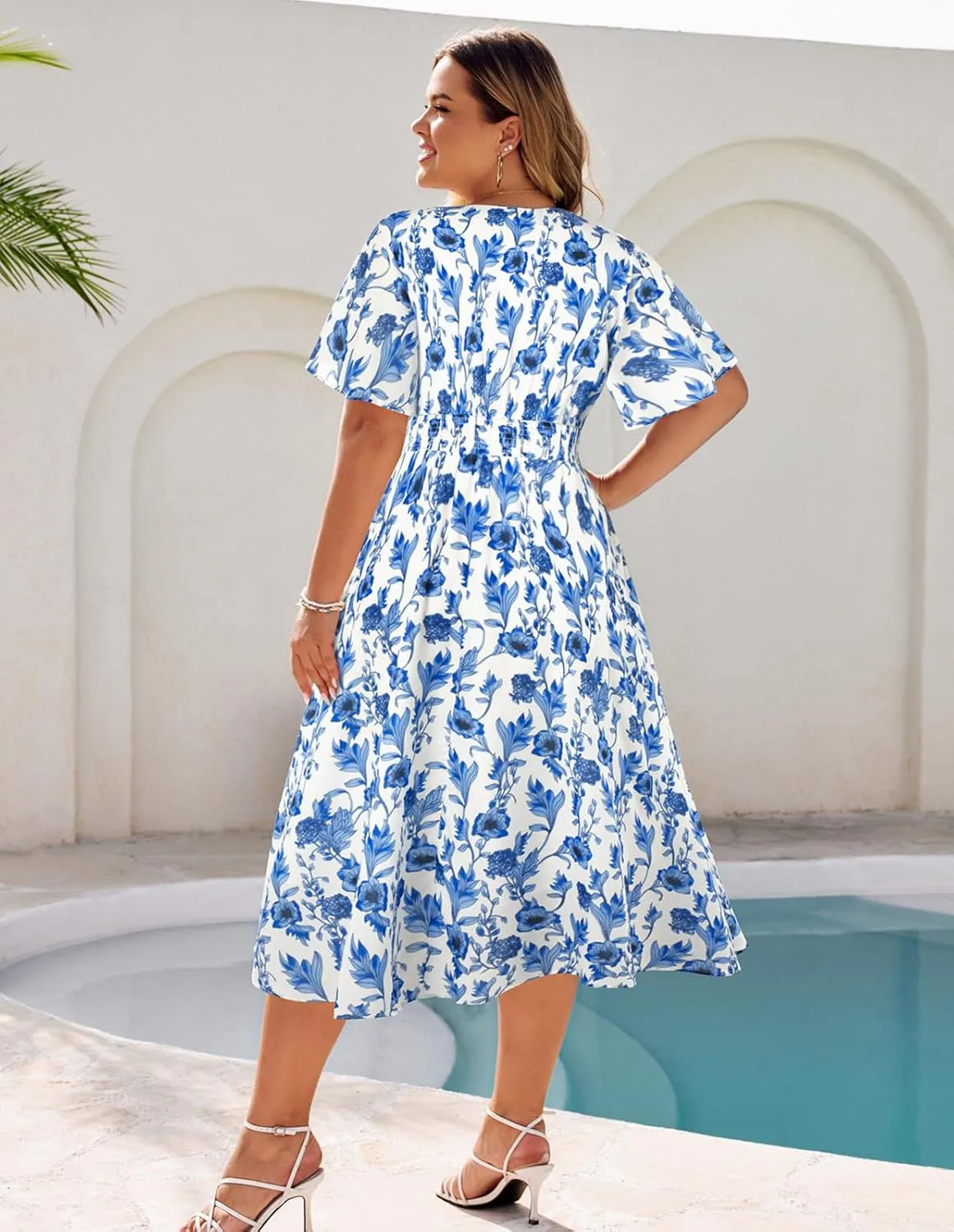 Hanna Nikole Women's Plus Size Summer Floral Dress Casual Short Sleeve Sundress Swing A Line Maxi Dresses with Pockets