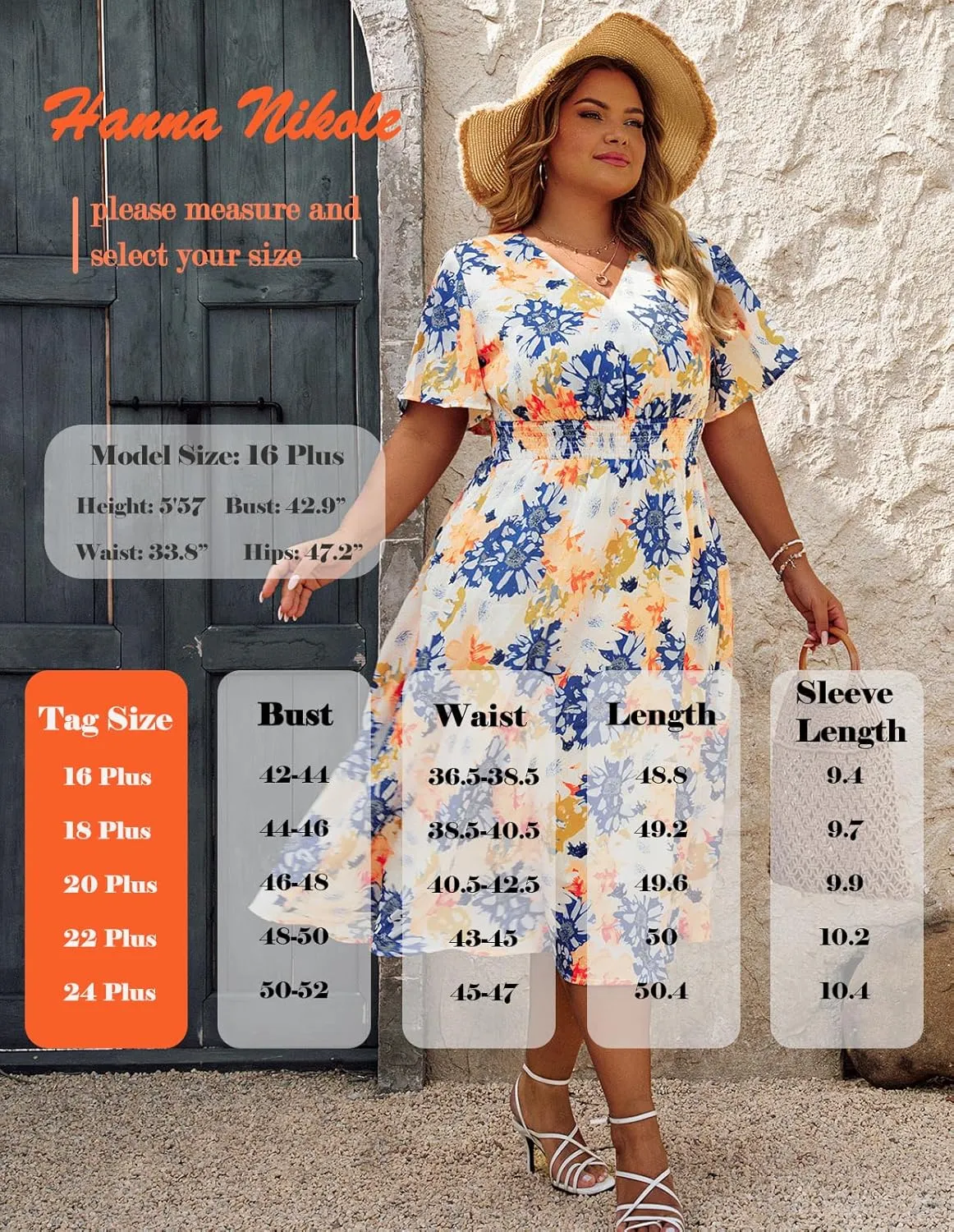 Hanna Nikole Women's Plus Size Summer Floral Dress Casual Short Sleeve Sundress Swing A Line Maxi Dresses with Pockets