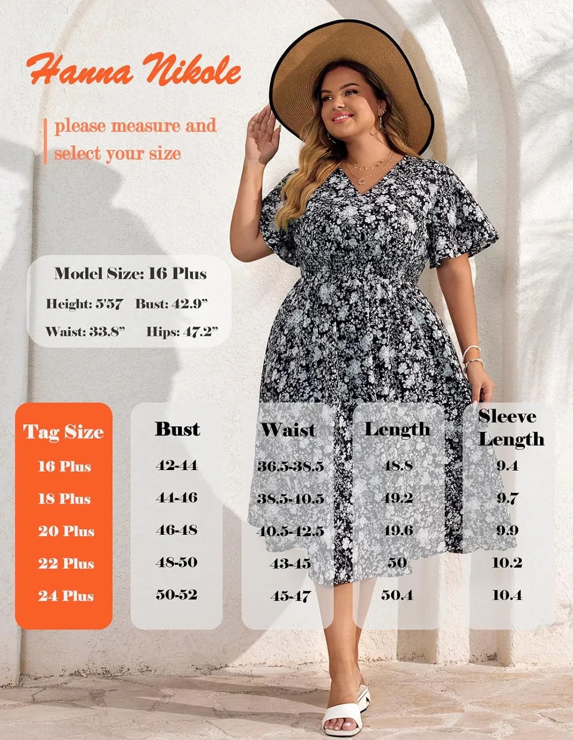 Hanna Nikole Women's Plus Size Summer Floral Dress Casual Short Sleeve Sundress Swing A Line Maxi Dresses with Pockets