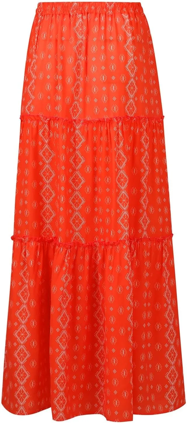 High Waisted Maxi Skirts for Women Summer Elastic A Line Skirts Vacation Layered Tiered Long Skirt with Pockets