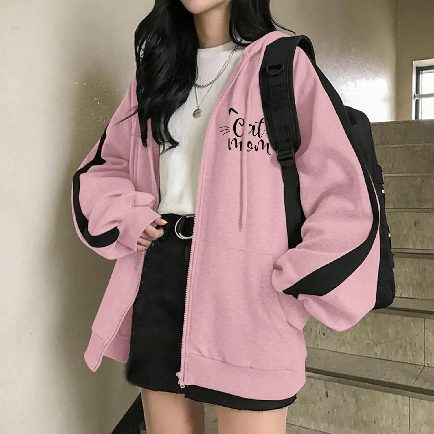 Hoodie Blazer for Women Full Zip Up Long Sleeve Open Front Workout Sweatshirts with Drawstring Hood Oversized Jackets
