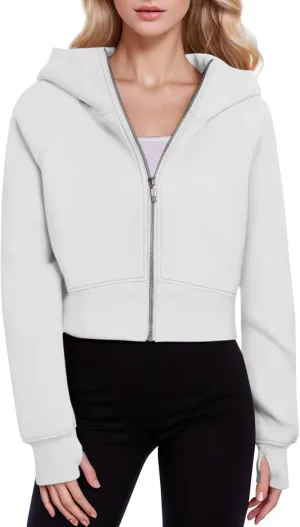 Hoodies for Women Womens Zip Up Hoodie Cropped Sweatshirts Thumb Hole Fleece Jackets for Women Trendy