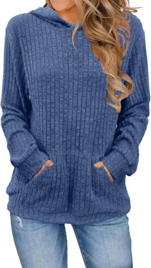 HXHYQKP Hooded Sweater Women Long Sleeve Shirts Casual Pullover Sweatshirts Knitted Sweaters Loose Tunic Tops with Pockets