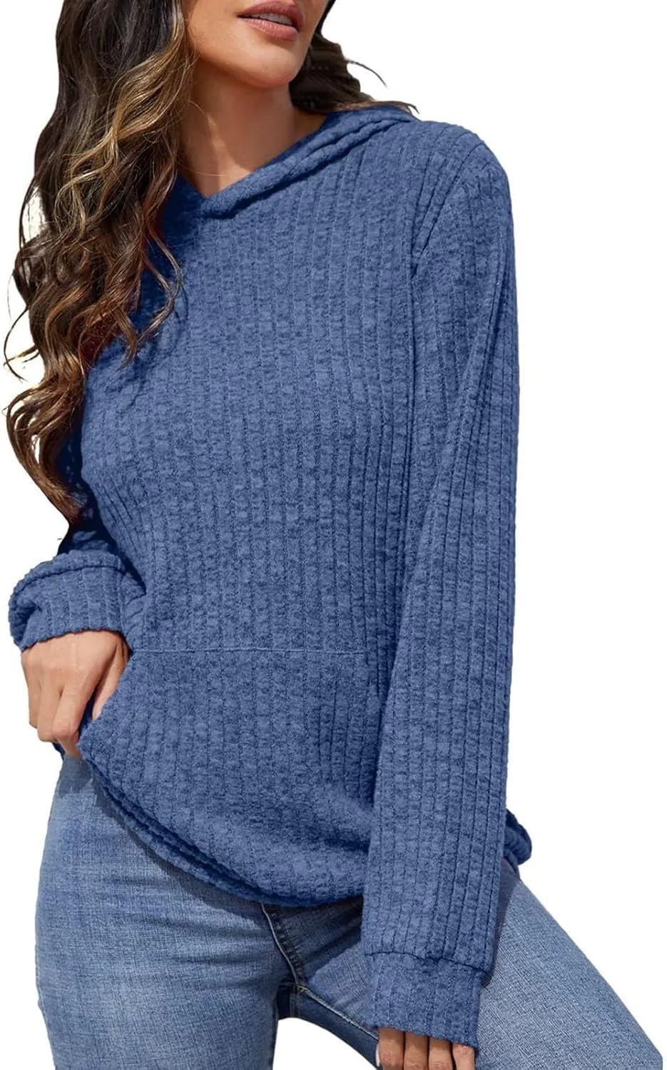 HXHYQKP Hooded Sweater Women Long Sleeve Shirts Casual Pullover Sweatshirts Knitted Sweaters Loose Tunic Tops with Pockets