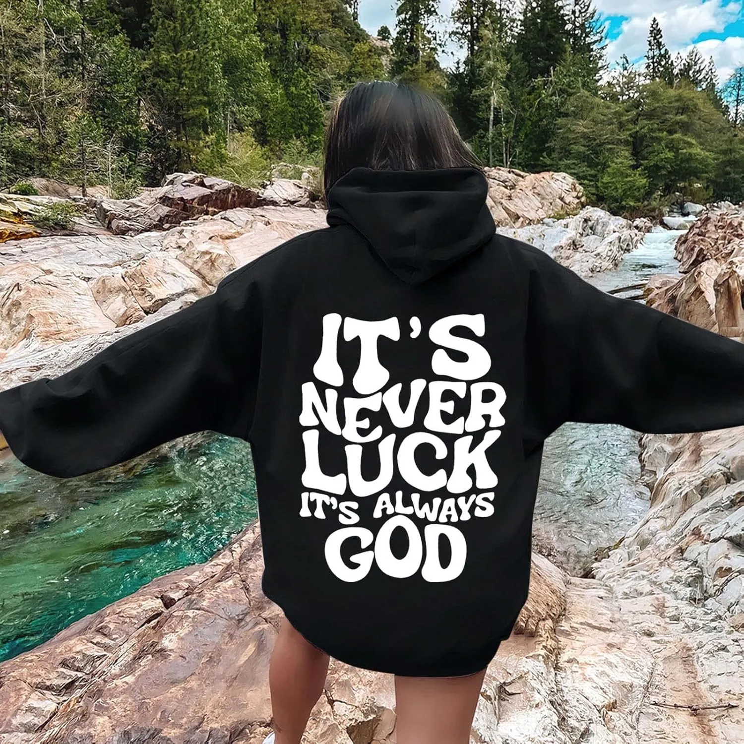 It's Never Luck It's Always God Christian Bible Verse Hoodie Unisex Oversized Hoodies Hoodie Pullover