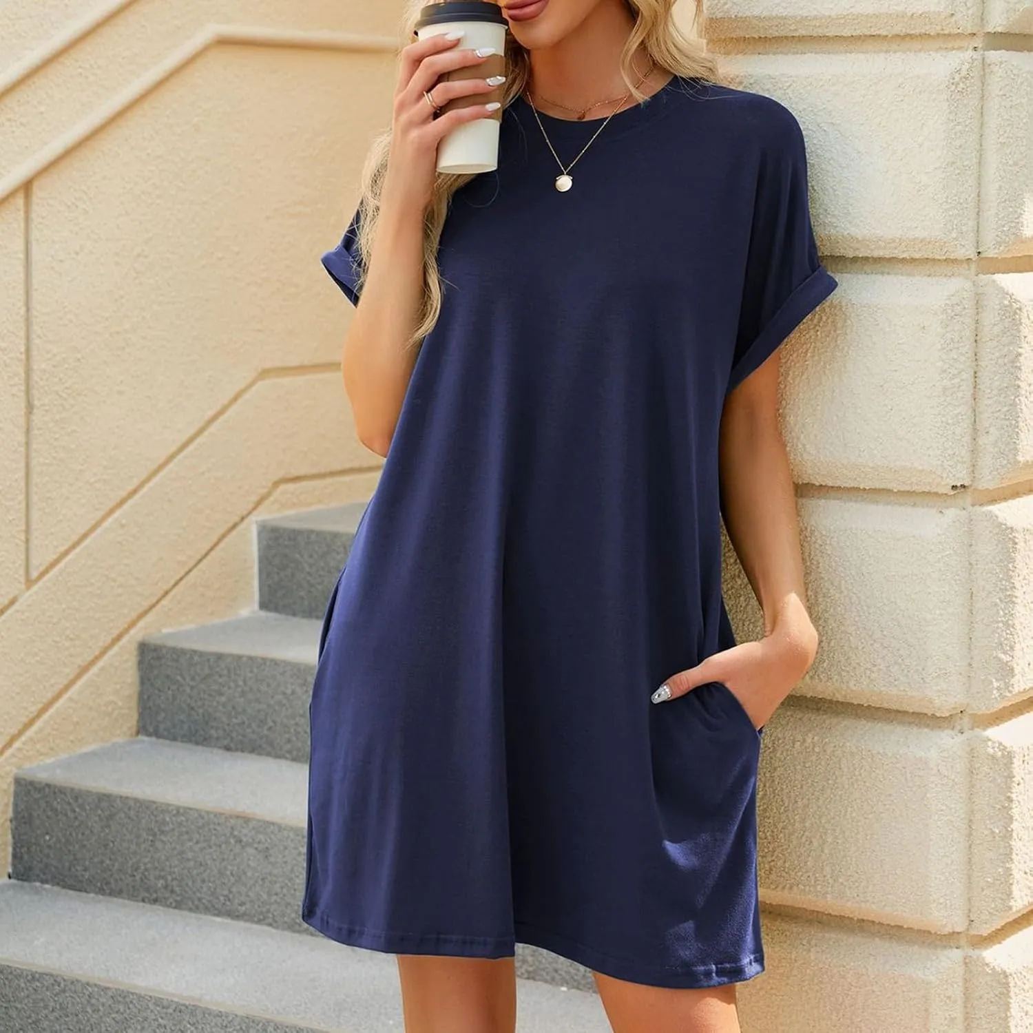 JJHAEVDY Summer Dresses for Women 2025 Short Sleeve Crewneck T-Shirt Dress Solid Color Loose Dresses Basic Short Dress Pajama