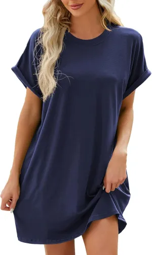 JJHAEVDY Summer Dresses for Women 2025 Short Sleeve Crewneck T-Shirt Dress Solid Color Loose Dresses Basic Short Dress Pajama