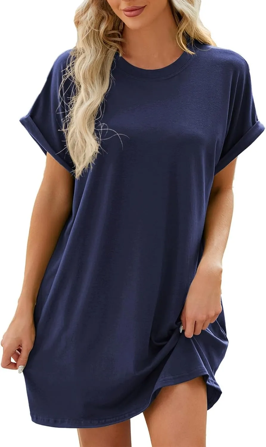 JJHAEVDY Summer Dresses for Women 2025 Short Sleeve Crewneck T-Shirt Dress Solid Color Loose Dresses Basic Short Dress Pajama
